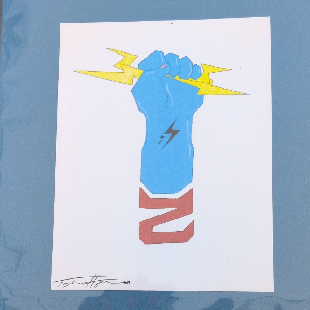Blue and Yellow Lightning Fist Art Print 5x7